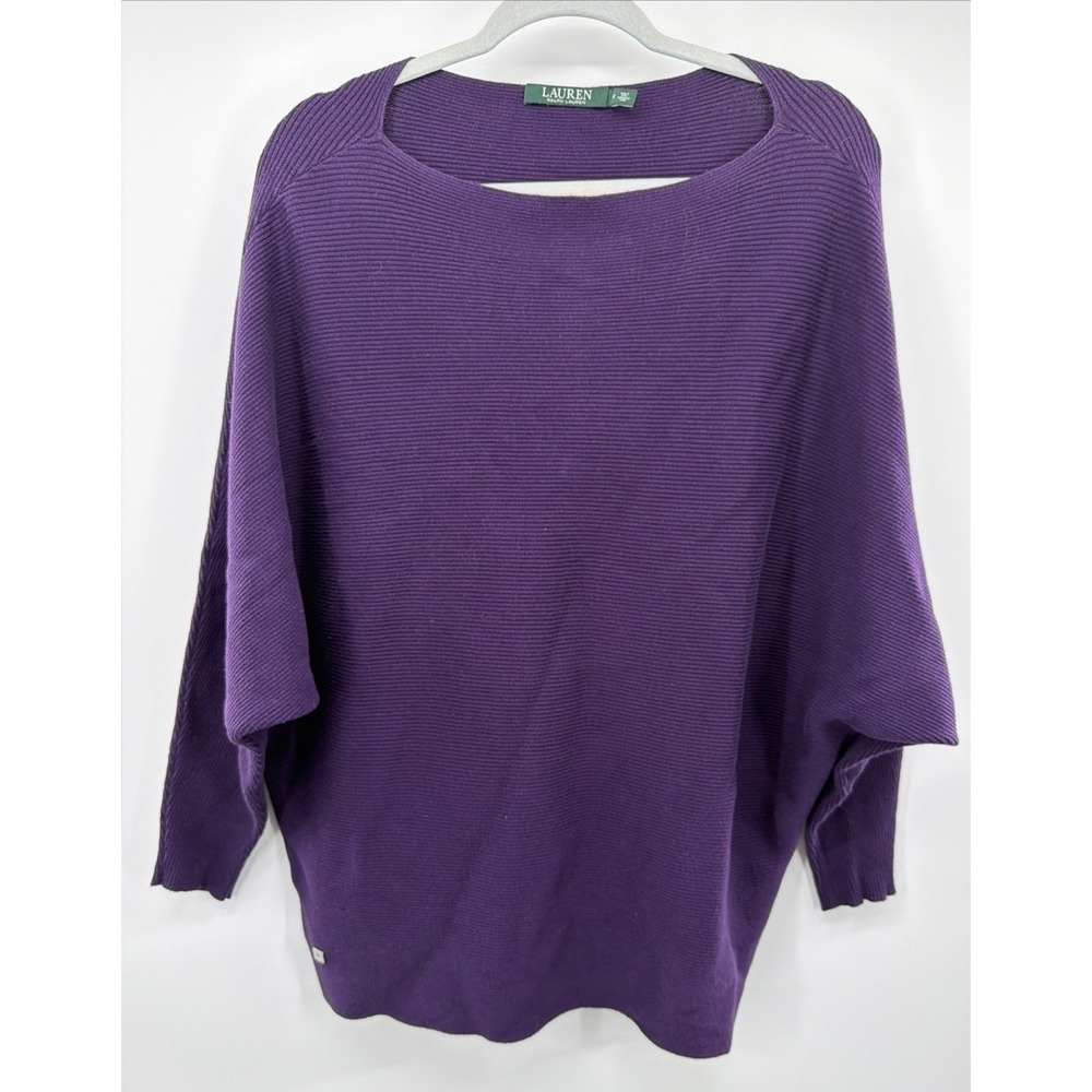 Lauren Ralph Lauren Purple Ribbed Boat Neck Dolman Sleeve Sweater Plus Size 1X